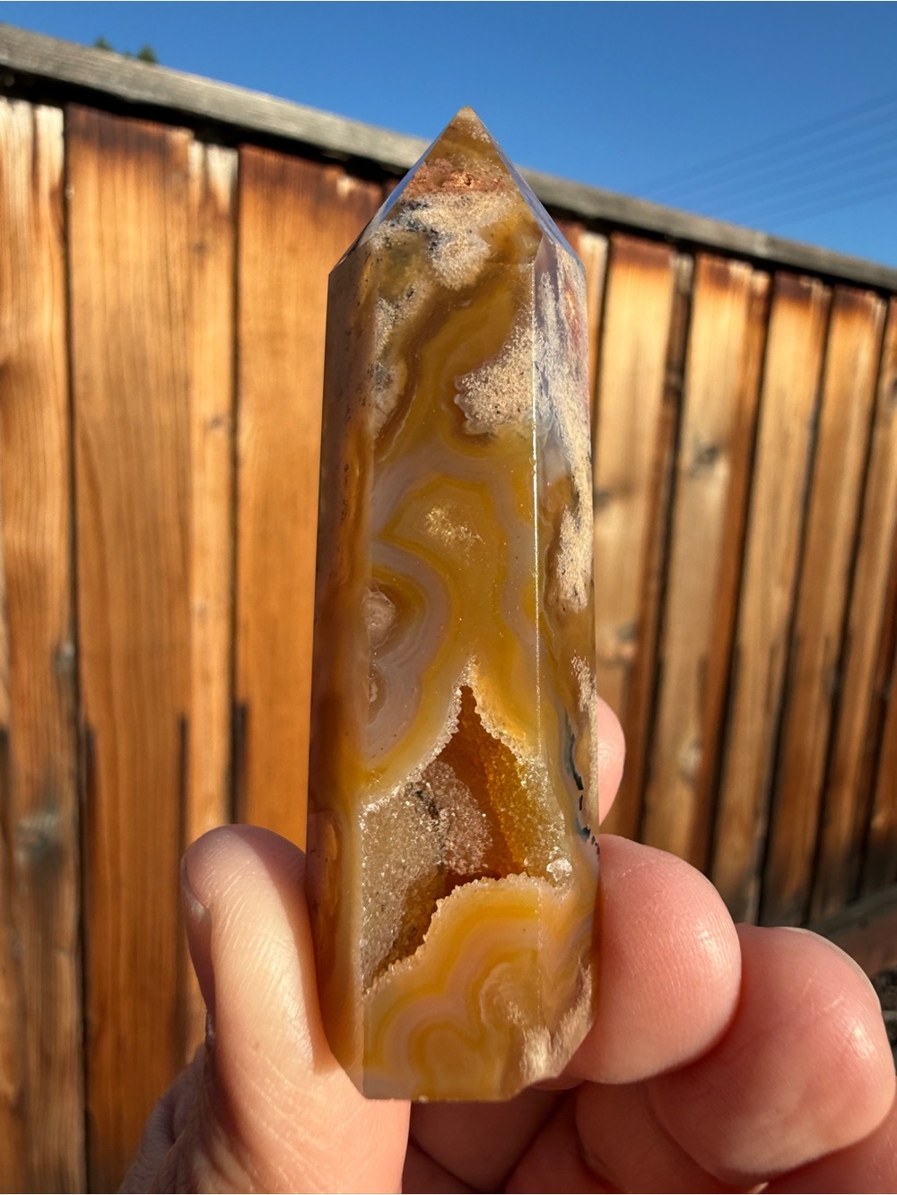 Natural Yellow Dendritic Agate Druzy Crystal Tower Point